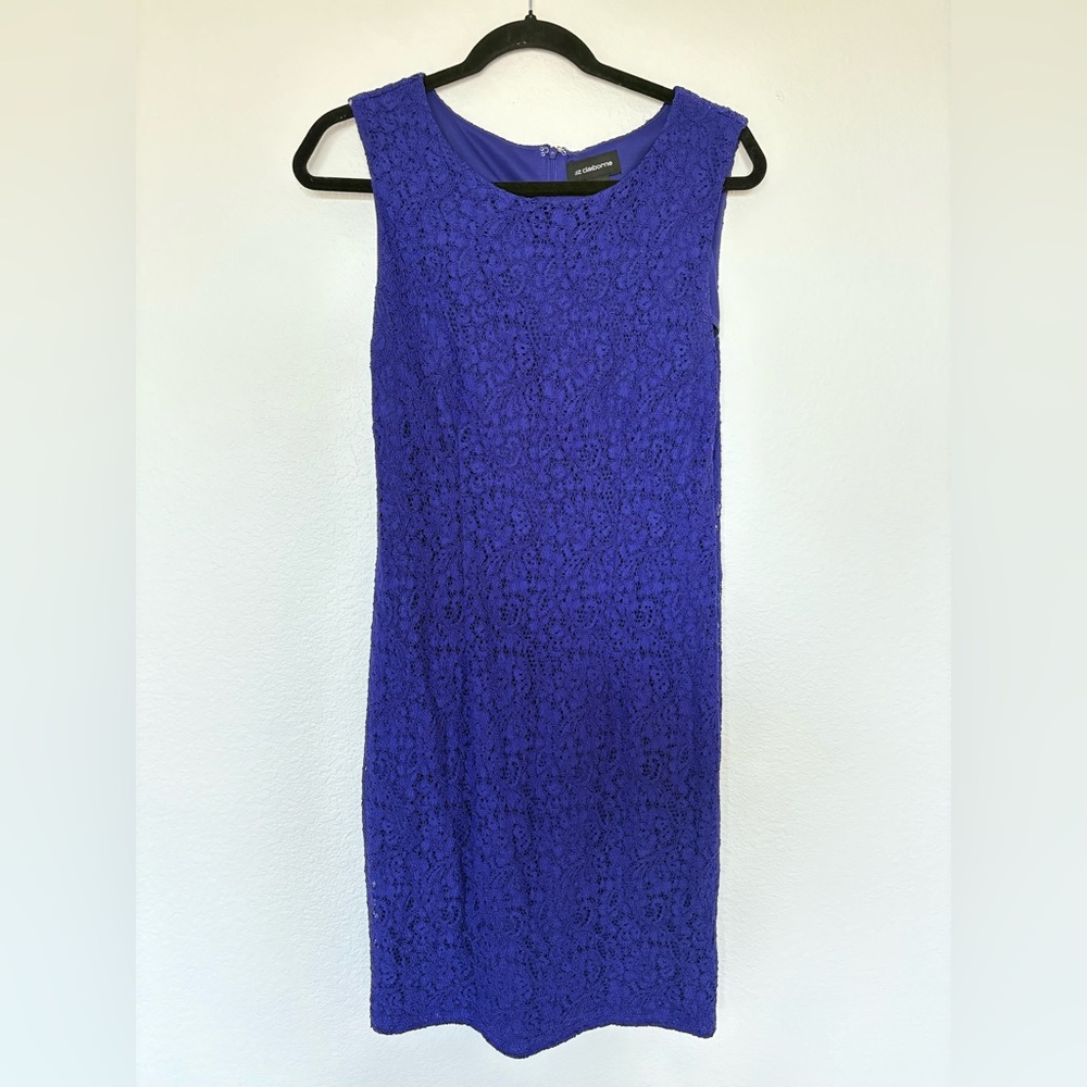 Vintage Liz Claiborne Indigo Guipure Lace Shift Dress Size 10 Work Interview